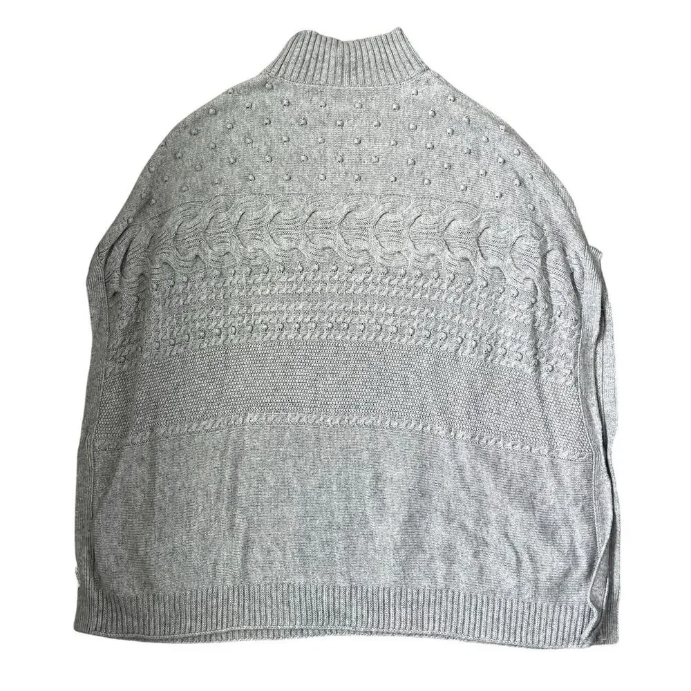 Talbots Sleeveless Poncho Sweater Mock Neck Cable Knit Preppy Minimalist Small